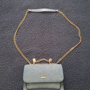 GUESS Denim Crossbody Bag with Gold Chain